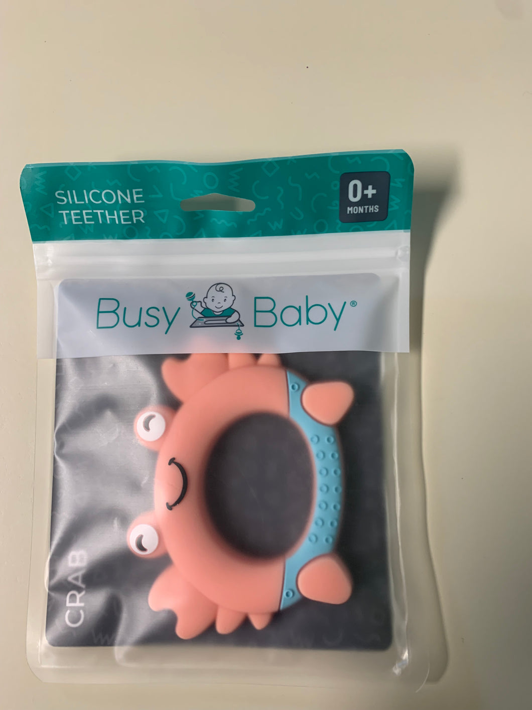Crab teether that attaches to Busy Baby Mats
